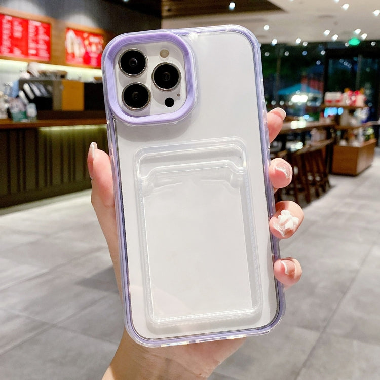 For iPhone 15 Pro 360 Clear PC Hybrid  TPU Phone Case with Card Slot(Purple) - HoMEdemic™ 