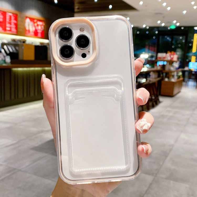 For iPhone 15 Pro 360 Clear PC Hybrid  TPU Phone Case with Card Slot(Apricot) - HoMEdemic™ 