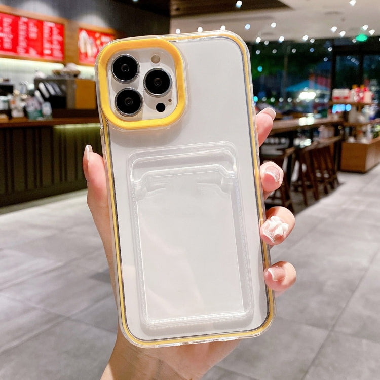 For iPhone 15 Pro 360 Clear PC Hybrid  TPU Phone Case with Card Slot(Yellow) - HoMEdemic™ 