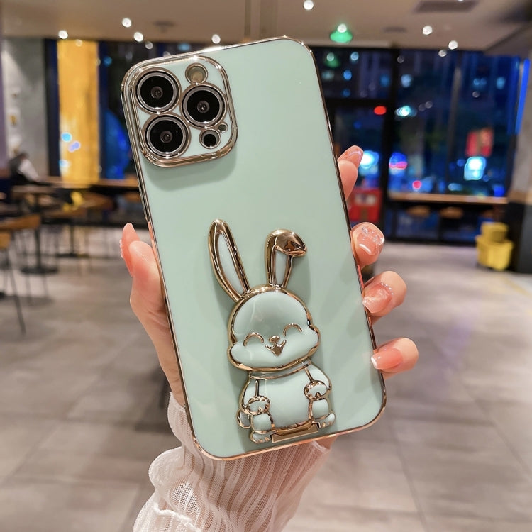For iPhone 15 Pro Plating Rabbit Holder Phone Case(Green) - HoMEdemic™ 