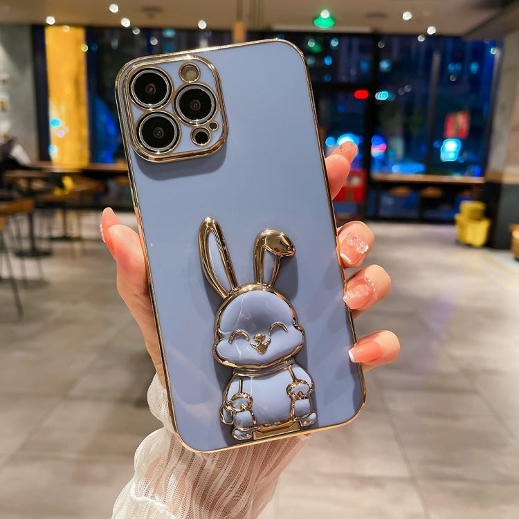 For iPhone 15 Pro Max Plating Rabbit Holder Phone Case(Blue) - HoMEdemic™ 