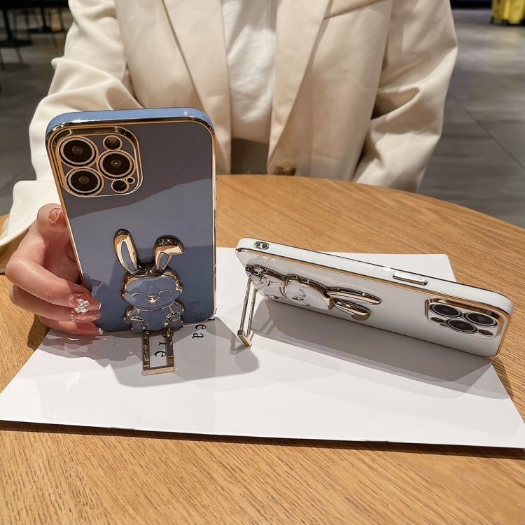 For iPhone 15 Pro Max Plating Rabbit Holder Phone Case(White) - HoMEdemic™ 