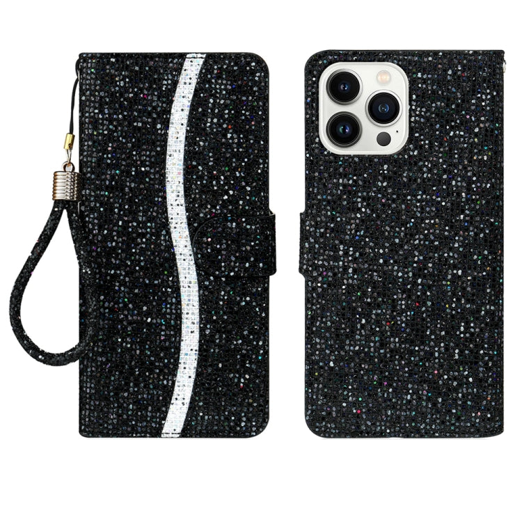 For iPhone 15 Pro Glitter Powder Filp Leather Phone Case(Black) - HoMEdemic™ 