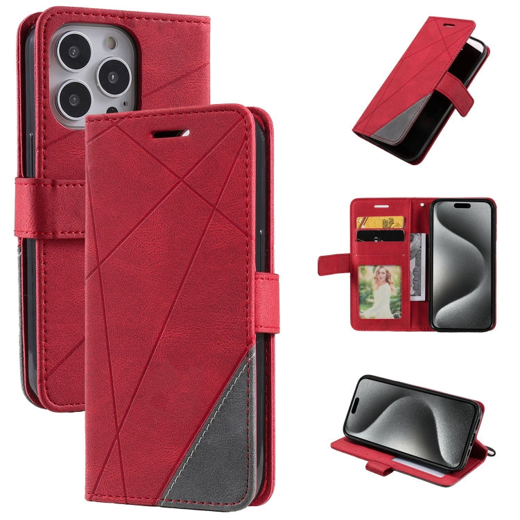 For iPhone 15 Pro Skin Feel Splicing Leather Phone Case(Red) - HoMEdemic™ 