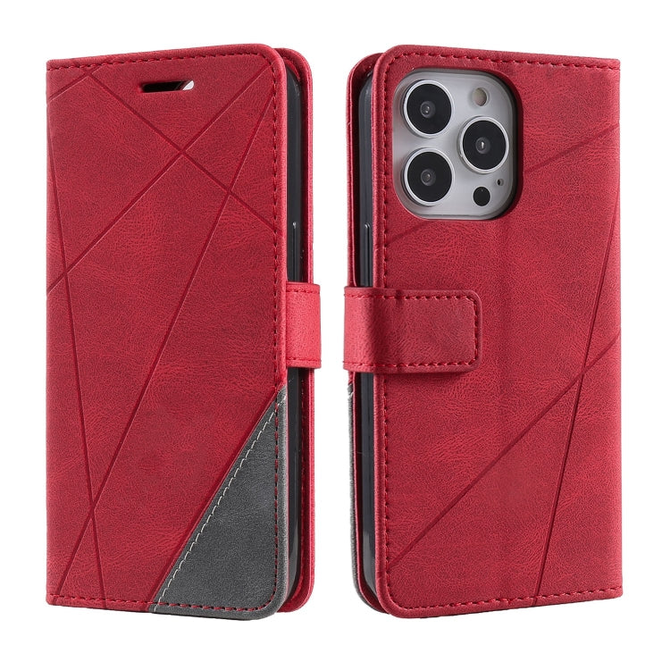 For iPhone 15 Pro Skin Feel Splicing Leather Phone Case(Red) - HoMEdemic™ 