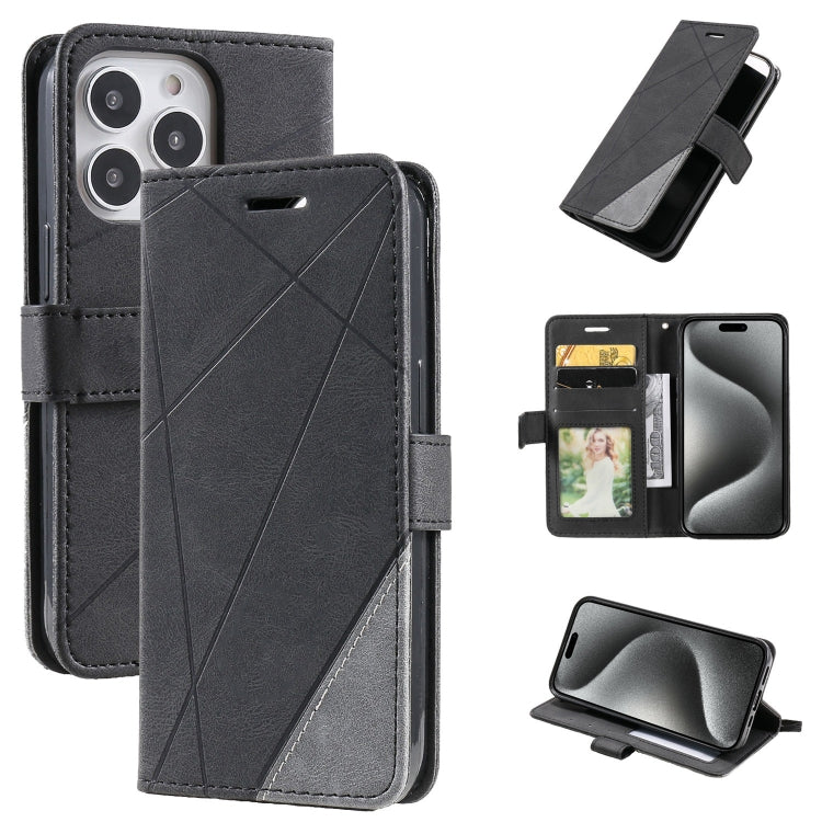 For iPhone 15 Pro Skin Feel Splicing Leather Phone Case(Black) - HoMEdemic™ 
