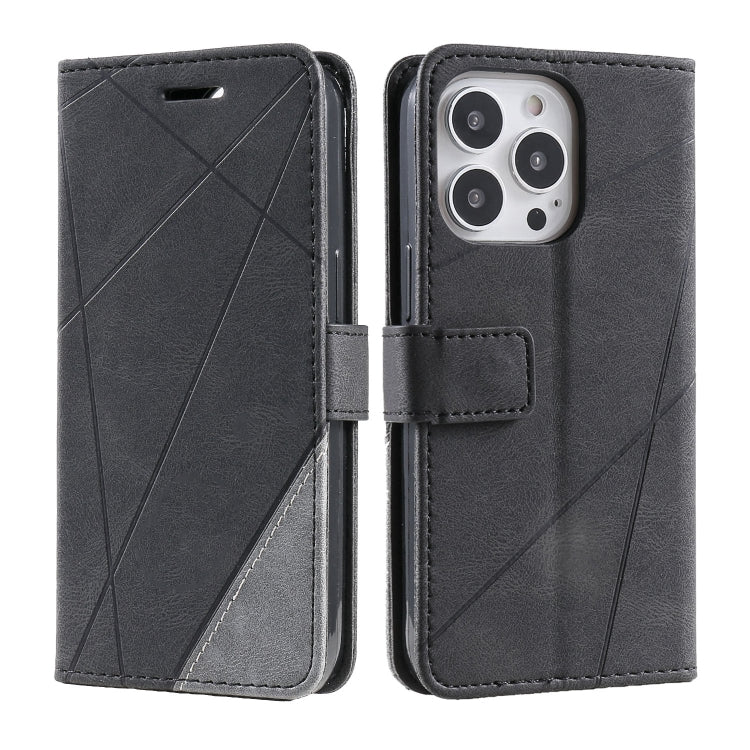 For iPhone 15 Pro Skin Feel Splicing Leather Phone Case(Black) - HoMEdemic™ 