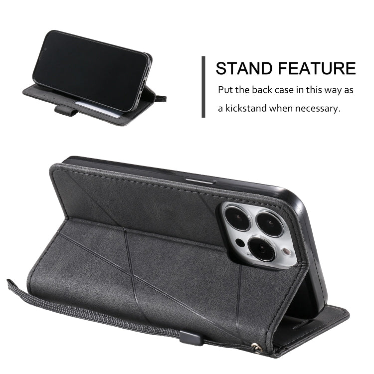 For iPhone 15 Pro Skin Feel Splicing Leather Phone Case(Black) - HoMEdemic™ 