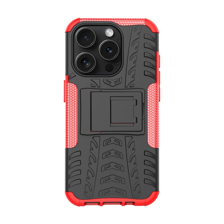 For iPhone 15 Pro Tire Texture TPU + PC Phone Case with Holder(Red) - HoMEdemic™ 