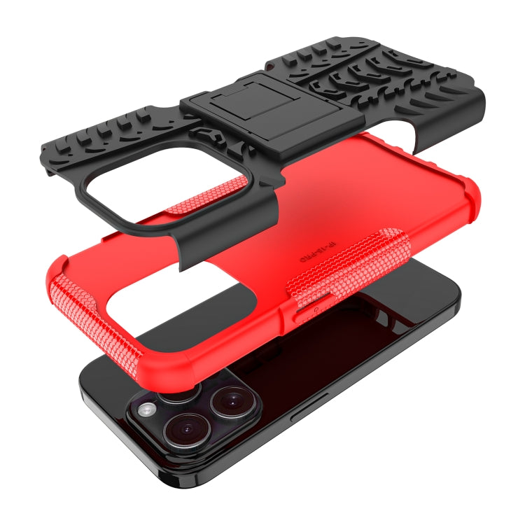 For iPhone 15 Pro Tire Texture TPU + PC Phone Case with Holder(Red) - HoMEdemic™ 
