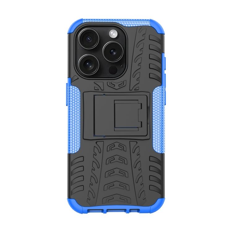 For iPhone 15 Pro Tire Texture TPU + PC Phone Case with Holder(Blue) - HoMEdemic™ 