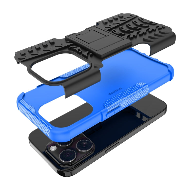 For iPhone 15 Pro Tire Texture TPU + PC Phone Case with Holder(Blue) - HoMEdemic™ 