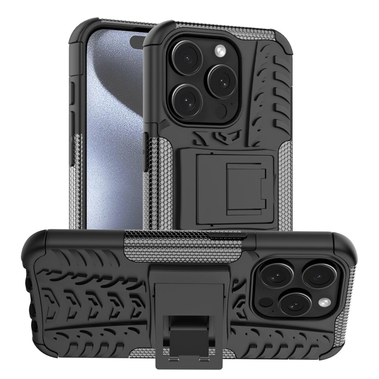 For iPhone 15 Pro Tire Texture TPU + PC Phone Case with Holder(Black) - HoMEdemic™ 