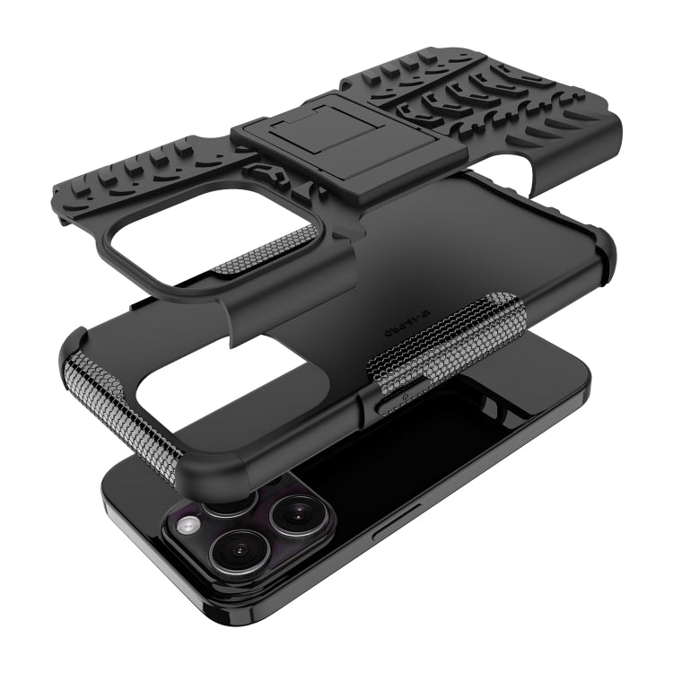 For iPhone 15 Pro Tire Texture TPU + PC Phone Case with Holder(Black) - HoMEdemic™ 