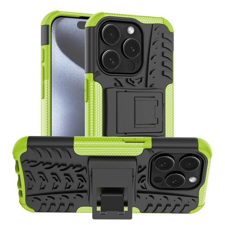 For iPhone 15 Pro Tire Texture TPU + PC Phone Case with Holder(Green) - HoMEdemic™ 