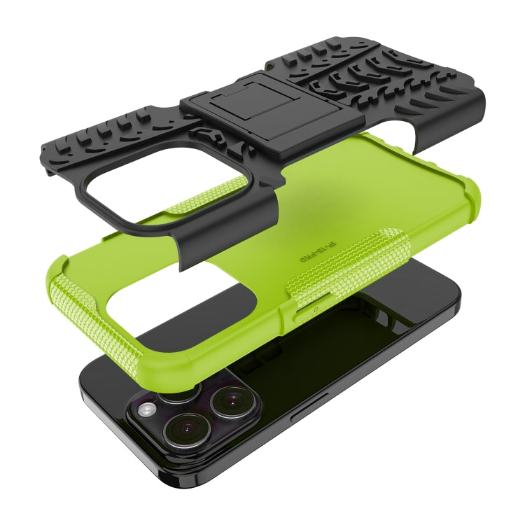For iPhone 15 Pro Tire Texture TPU + PC Phone Case with Holder(Green) - HoMEdemic™ 