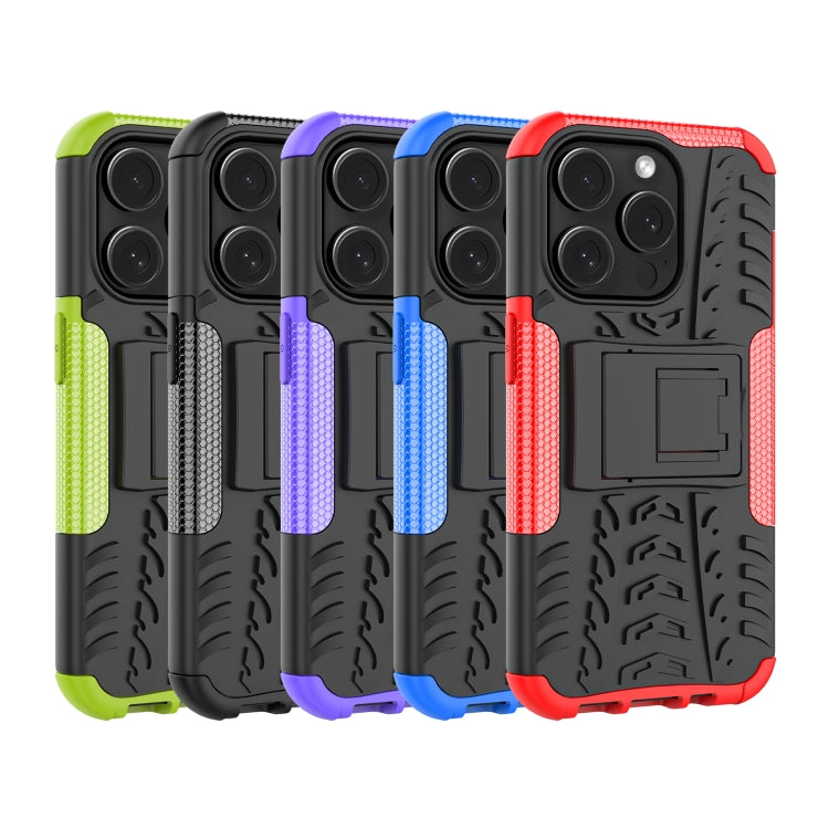 For iPhone 15 Pro Tire Texture TPU + PC Phone Case with Holder(Green) - HoMEdemic™ 