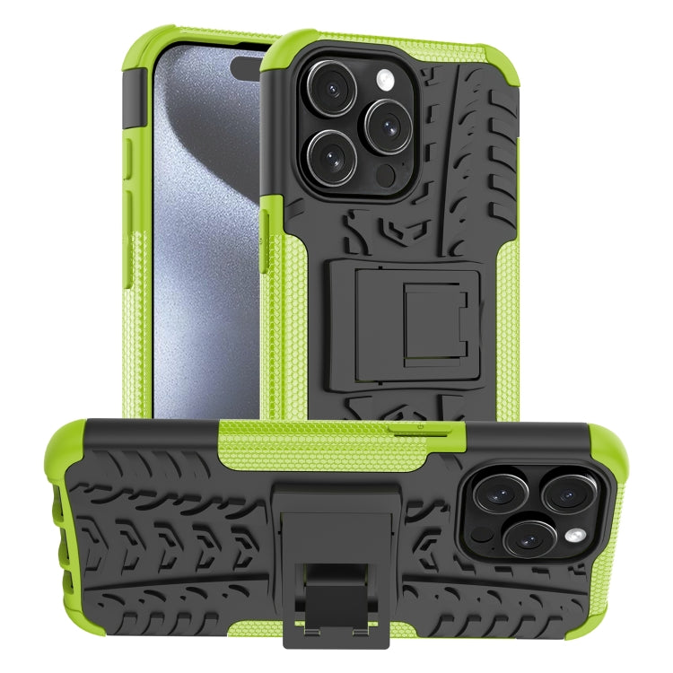 For  iPhone 15 Pro Max Tire Texture TPU + PC Phone Case with Holder(Green) - HoMEdemic™ 
