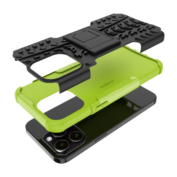 For  iPhone 15 Pro Max Tire Texture TPU + PC Phone Case with Holder(Green) - HoMEdemic™ 