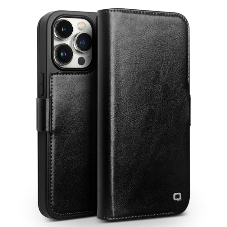 For iPhone 15 Pro Max QIALINO Classic 103 Buckle Genuine Leather Phone Case(Black) - HoMEdemic™ 