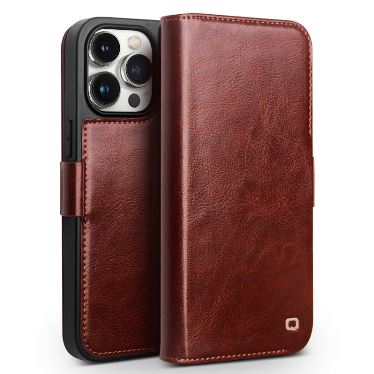 For iPhone 15 Pro Max QIALINO Classic 103 Buckle Genuine Leather Phone Case(Brown) - HoMEdemic™ 