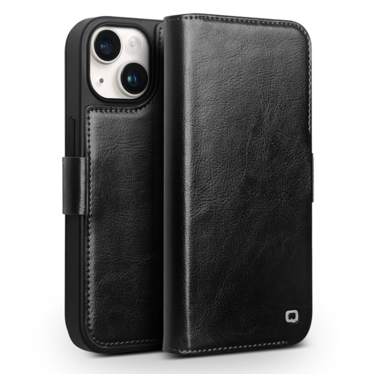 For iPhone 15 QIALINO Classic 103 Buckle Genuine Leather Phone Case(Black) - HoMEdemic™ 