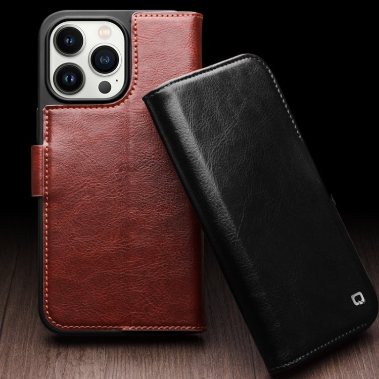For iPhone 15 QIALINO Classic 103 Buckle Genuine Leather Phone Case(Brown) - HoMEdemic™ 