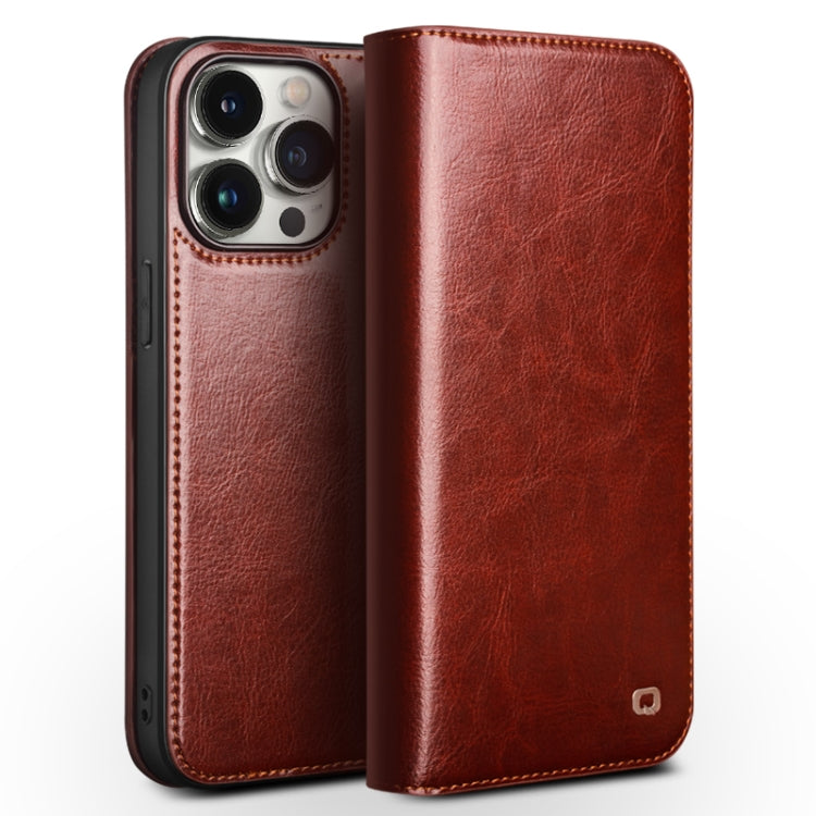 For iPhone 15 Pro QIALINO Classic Genuine Leather Phone Case(Brown) - HoMEdemic™ 