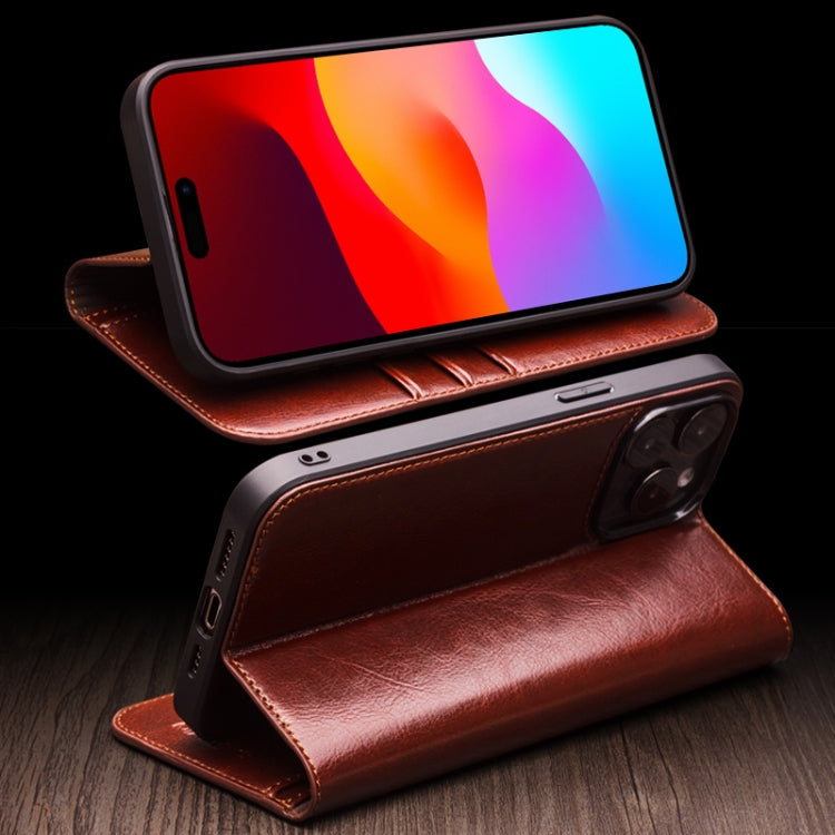 For iPhone 15 QIALINO Classic Genuine Leather Phone Case(Black) - HoMEdemic™ 