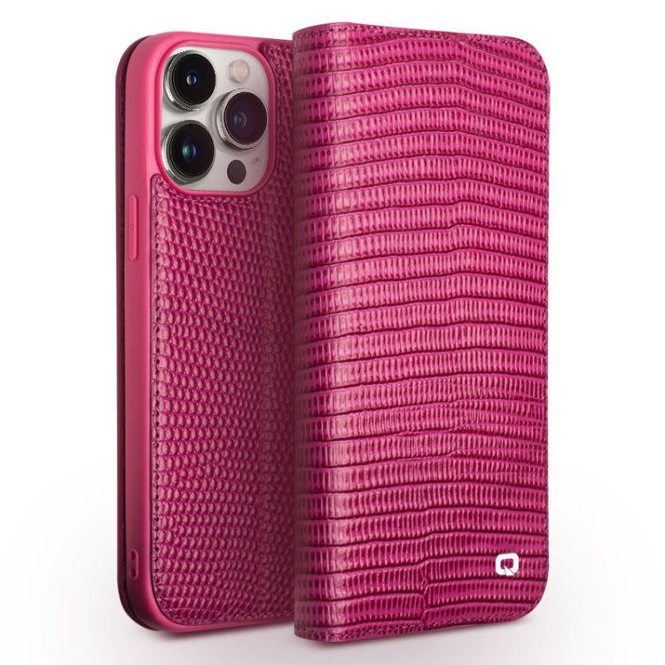 For iPhone 15 Pro QIALINO Little Crocodile Texture Genuine Leather Phone Case(Rose Red) - HoMEdemic™ 