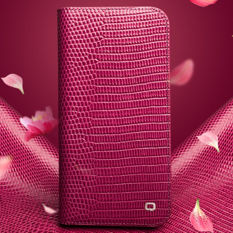 For iPhone 15 QIALINO Little Crocodile Texture Genuine Leather Phone Case(Rose Red) - HoMEdemic™ 