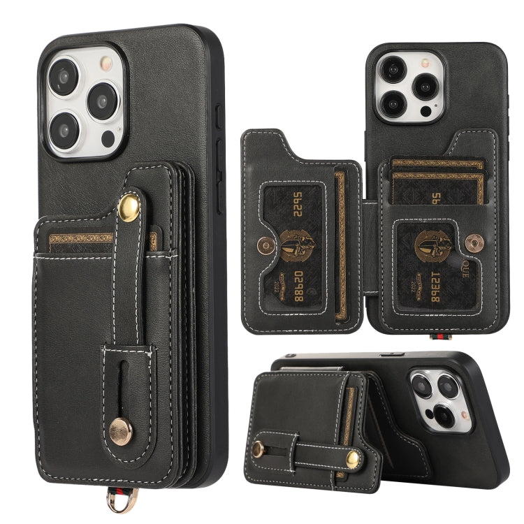 For iPhone 15 Pro Max 01 RFID Card Bag Cowhide Texture PU Phone Case(Black) - HoMEdemic™ 