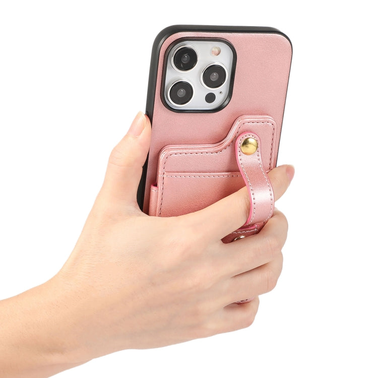 For iPhone 15 Pro Max 01 RFID Card Bag Cowhide Texture PU Phone Case(Pink) - HoMEdemic™ 