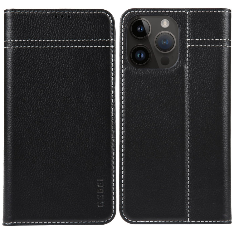 For iPhone 15 Pro Max GEBEI Top-grain Horizontal Flip Leather Phone Case(Black) - HoMEdemic™ 