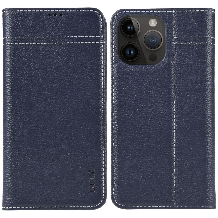 For iPhone 15 Pro Max GEBEI Top-grain Horizontal Flip Leather Phone Case(Blue) - HoMEdemic™ 