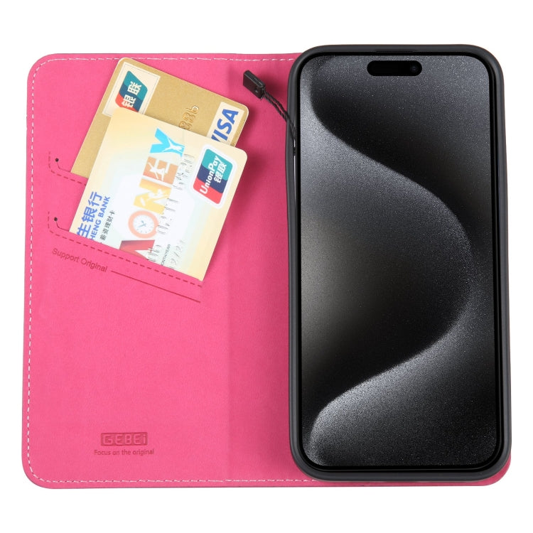 For iPhone 15 Pro Max GEBEI Top-grain Horizontal Flip Leather Phone Case(Rose Red) - HoMEdemic™ 