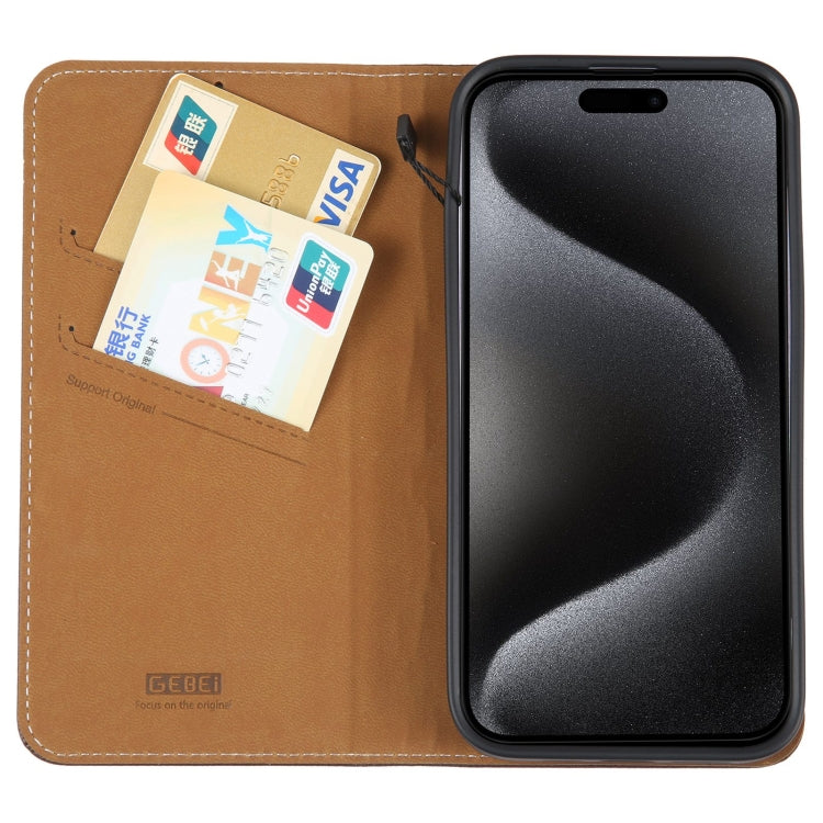 For iPhone 15 Pro Max GEBEI Top-grain Horizontal Flip Leather Phone Case(Brown) - HoMEdemic™ 