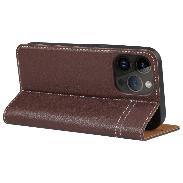 For iPhone 15 Pro Max GEBEI Top-grain Horizontal Flip Leather Phone Case(Brown) - HoMEdemic™ 