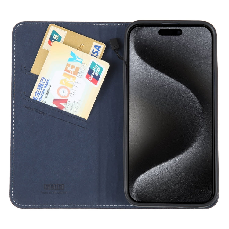 For iPhone 15 Pro GEBEI Top-grain Horizontal Flip Leather Phone Case(Blue) - HoMEdemic™ 