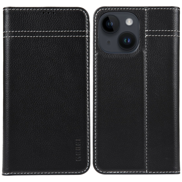 For iPhone 15 Plus GEBEI Top-grain Horizontal Flip Leather Phone Case(Black) - HoMEdemic™ 