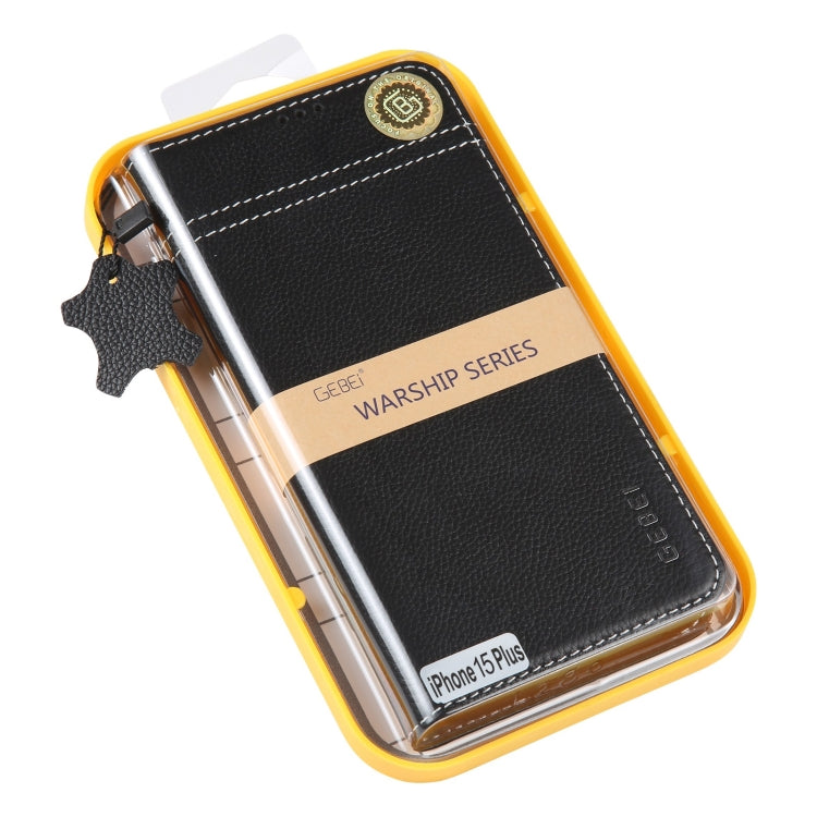 For iPhone 15 Plus GEBEI Top-grain Horizontal Flip Leather Phone Case(Black) - HoMEdemic™ 