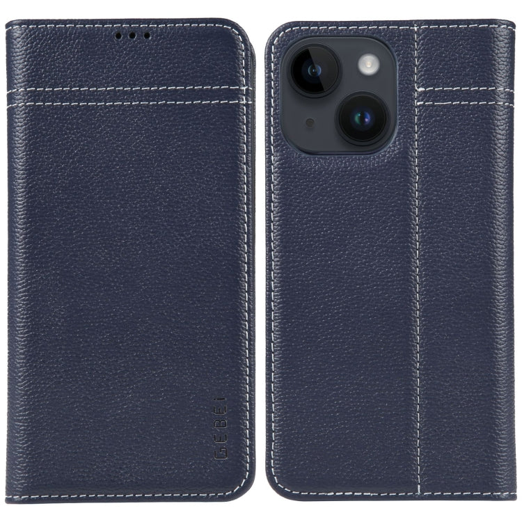 For iPhone 15 Plus GEBEI Top-grain Horizontal Flip Leather Phone Case(Blue) - HoMEdemic™ 