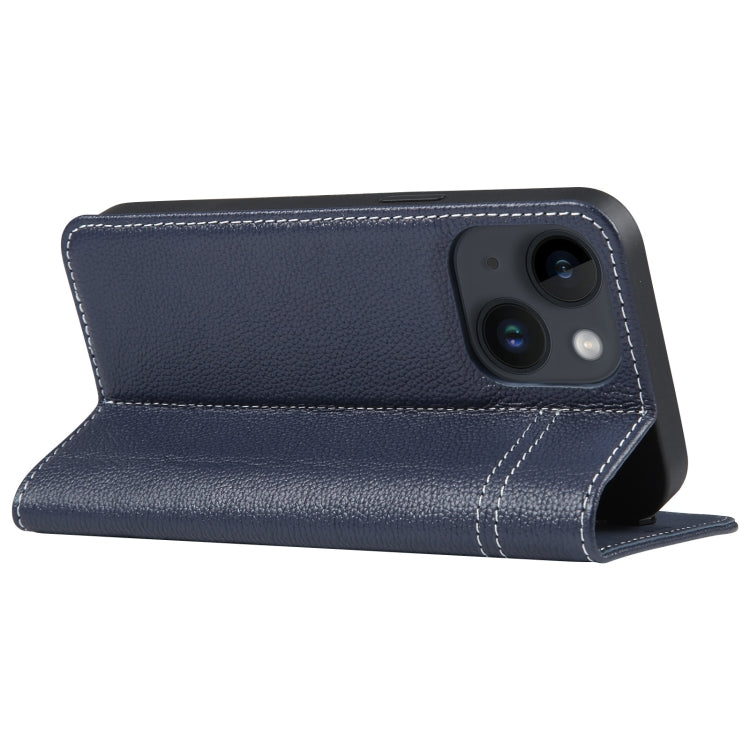 For iPhone 15 Plus GEBEI Top-grain Horizontal Flip Leather Phone Case(Blue) - HoMEdemic™ 