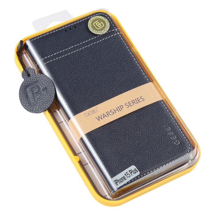 For iPhone 15 Plus GEBEI Top-grain Horizontal Flip Leather Phone Case(Blue) - HoMEdemic™ 