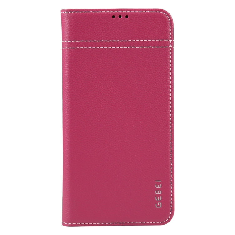 For iPhone 15 Plus GEBEI Top-grain Horizontal Flip Leather Phone Case(Rose Red) - HoMEdemic™ 