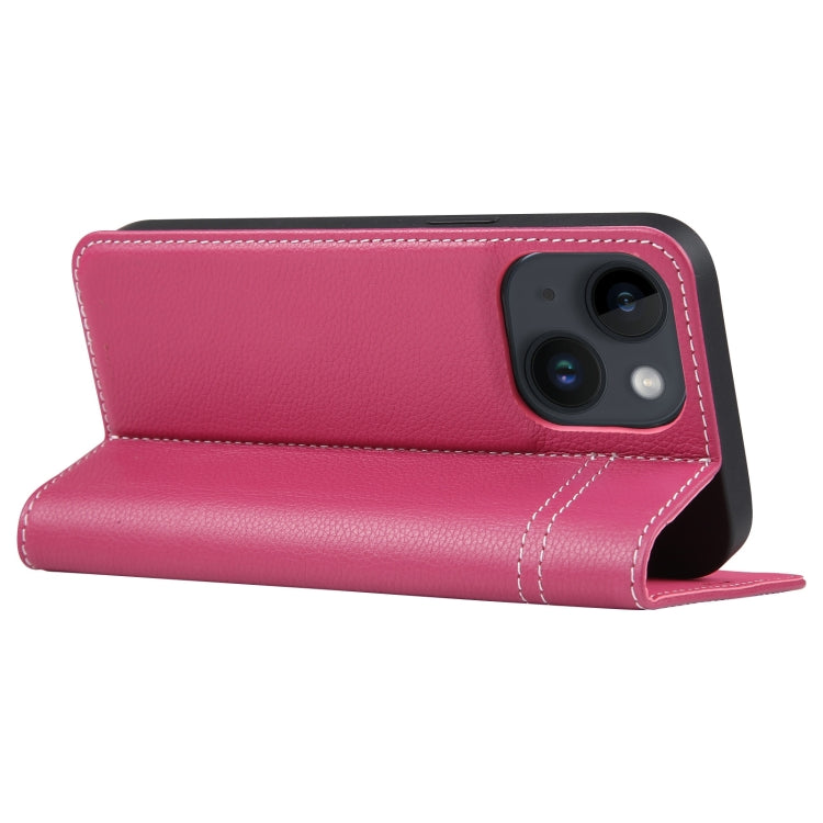 For iPhone 15 Plus GEBEI Top-grain Horizontal Flip Leather Phone Case(Rose Red) - HoMEdemic™ 