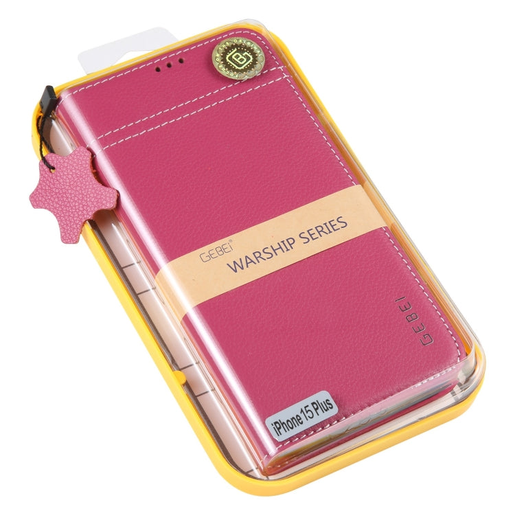 For iPhone 15 Plus GEBEI Top-grain Horizontal Flip Leather Phone Case(Rose Red) - HoMEdemic™ 