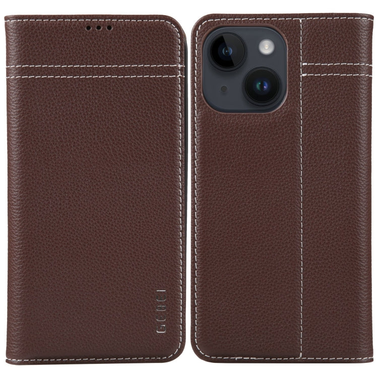 For iPhone 15 Plus GEBEI Top-grain Horizontal Flip Leather Phone Case(Brown) - HoMEdemic™ 
