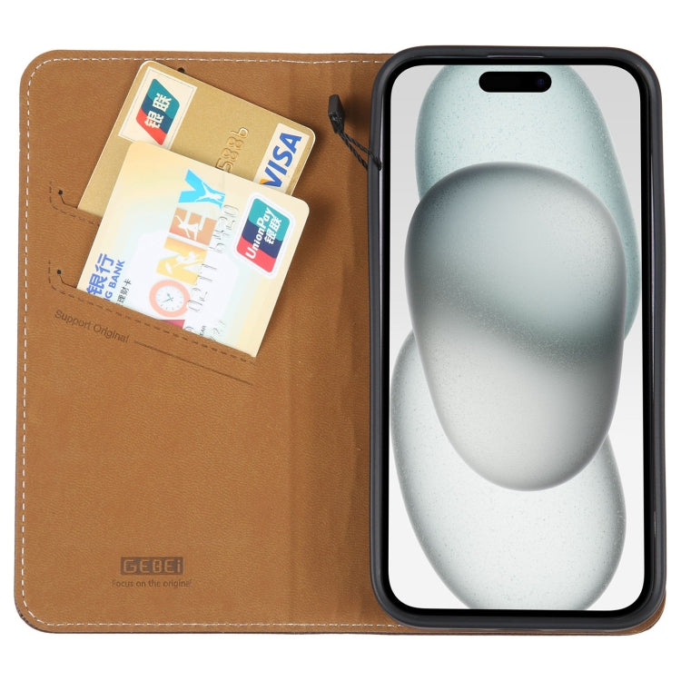For iPhone 15 Plus GEBEI Top-grain Horizontal Flip Leather Phone Case(Brown) - HoMEdemic™ 