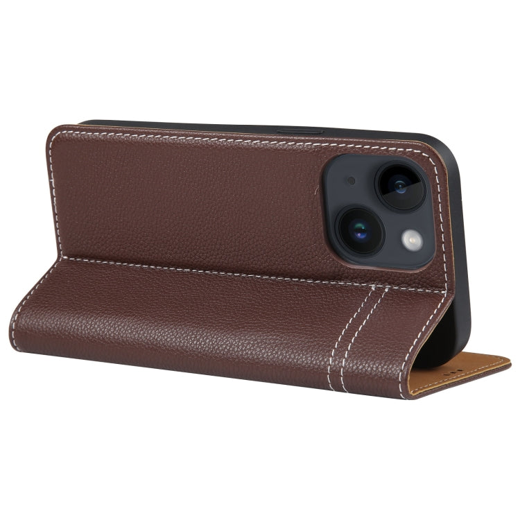 For iPhone 15 Plus GEBEI Top-grain Horizontal Flip Leather Phone Case(Brown) - HoMEdemic™ 